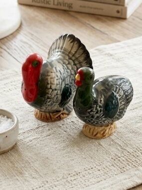 Ceramic Turkey Salt and Pepper Shaker Set - Gray with Red & Green Accents